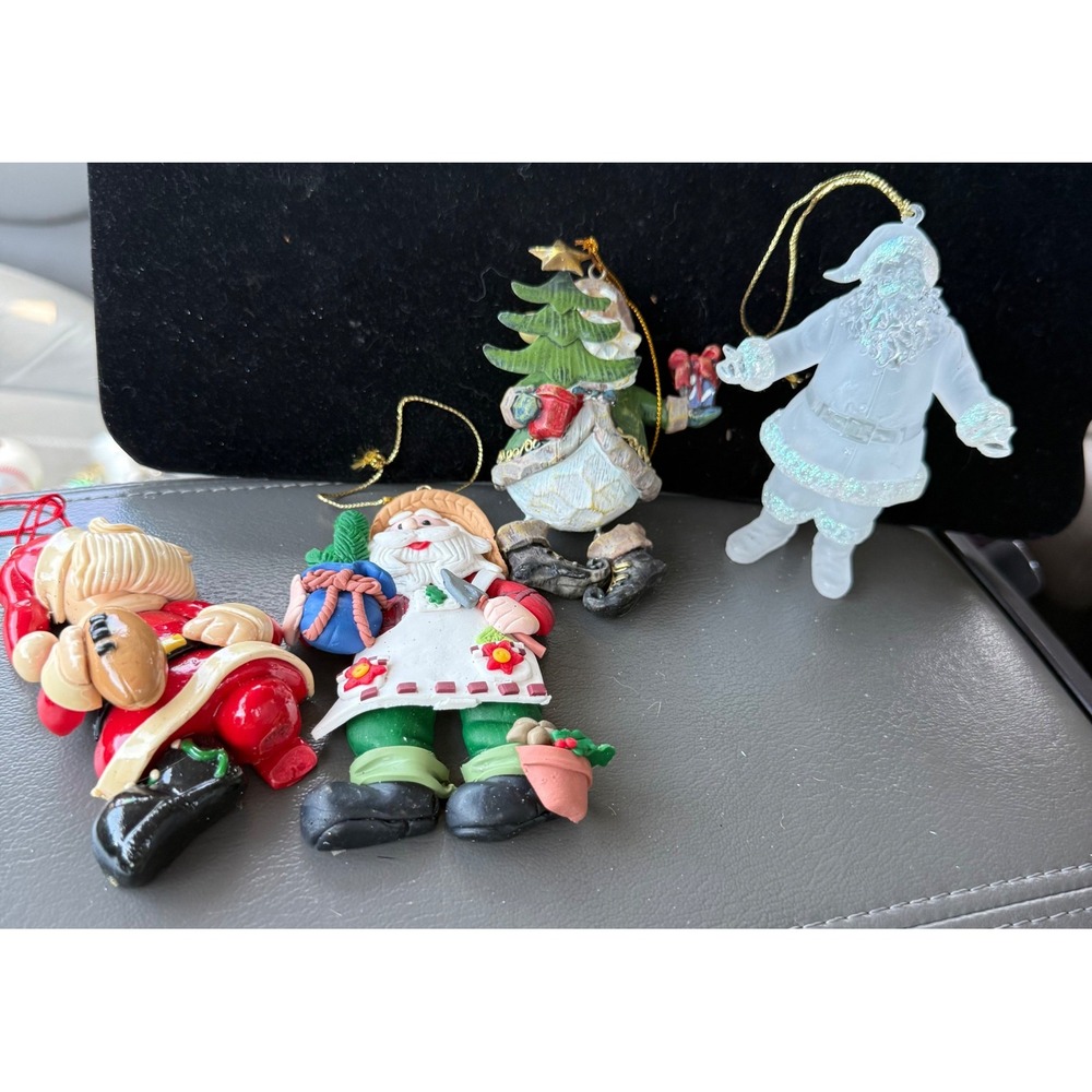 Santa Claus Christmas Ornament Lot of 4 Football Gardener Rustic Frosted Decor